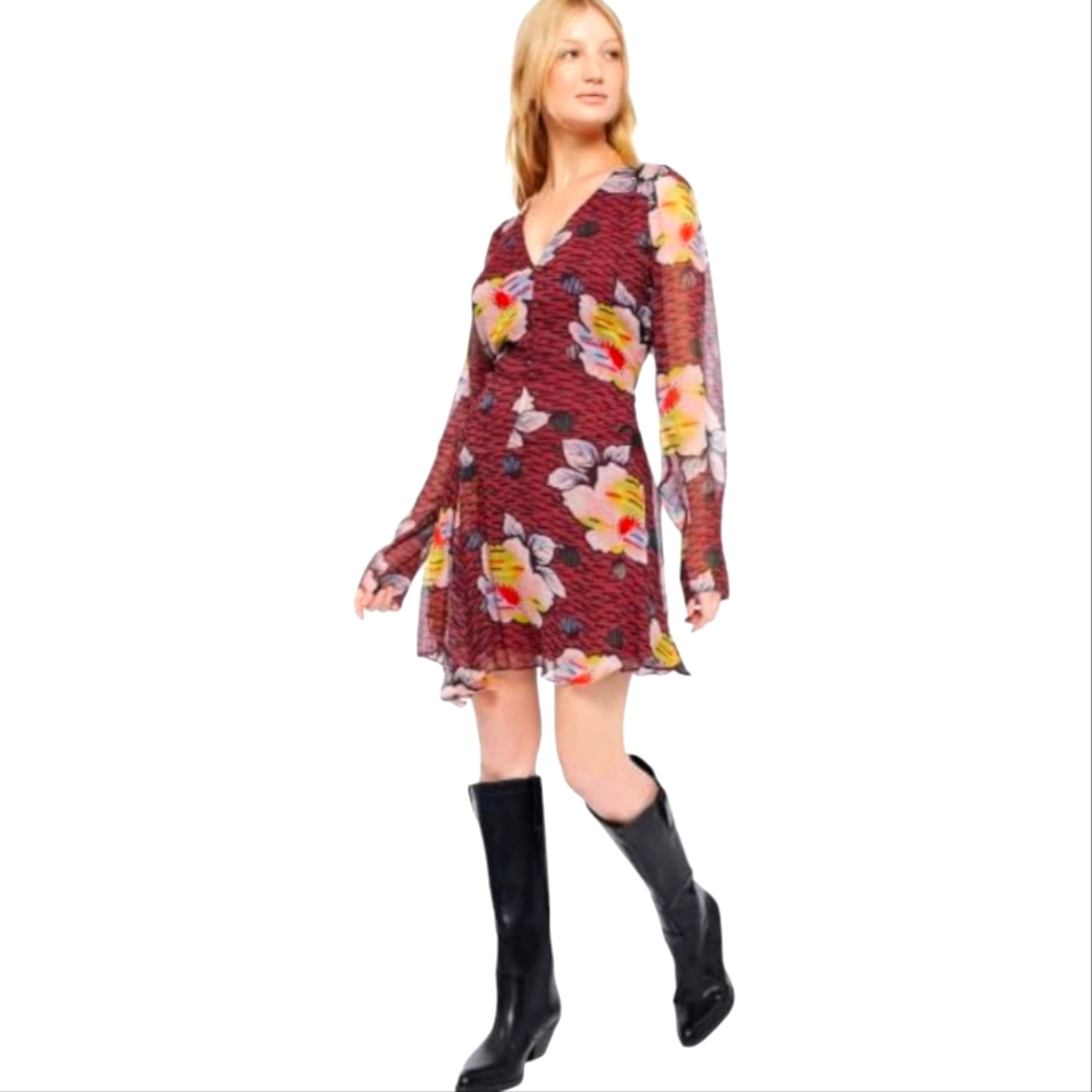 Joie Women Silk Odilia Dress in Oxblood Multi. Size 2 NWT